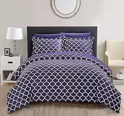 [Chic Home] Brooklyn 3 Piece Reversible Duvet Cover Set Geometric Diamond Fretwork Pattern Print Zipper Closure Bedding-Decorative Pillow Shams Included, King, Plum