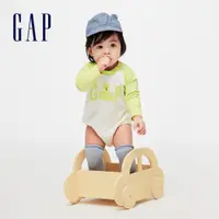 在飛比找蝦皮商城優惠-Gap 嬰兒裝 Logo純棉小熊印花圓領長袖包屁衣-白黃撞色