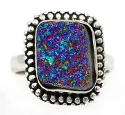 Natural Titanium Druzy 925 Solid Sterling Silver Ring Sz 7
