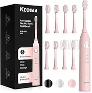 Sonic Vibrating Toothbrush with Pressure Sensor, Pink Electric Toothbrush with 8 Brush Heads, 3 Modes, 33000VPM, 2-Min Timer, One Charge Lasts for 30 Days, 3D Rounded Soft Bristles, IPX7 Waterproof