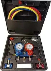 AC Gauges, AC Manifold Gauge Set for R134a R12 R502 Refrigerant, 3-Way Car with 5-Foot Hoses Couplers & Adapter, Puncturing & Self Sealing Can Tap Freon Charge Kit