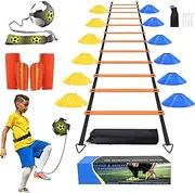 Soccer Training Equipment Kit, Soccer Accessories 12 Rung 20Ft Agility Ladder, 12 Soccer Cones, Soccer Trainer,Shin Guard&Sleeves - Practice Training Equipment Gifts for boy Girls