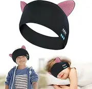 Joythink Kids Bluetooth Headband Headphones Sleep Mask Wireless Earphones Built in Thin Speaker Kids Adjustable Sports Headset Sleep Headband for Girls Boys Toddler Airplane Travel Study Black