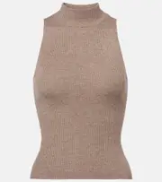 [Brunello Cucinelli] Brunello Cucinelli Ribbed-knit turtleneck top AU 16 brown