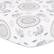 The Peanutshell Boho Cotton Fitted Sheet Elephant & Medallion Print 135x77cm