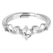 925 Sterling Silver Zircon & Beachy Waves Ring Adjustable Size For Womens