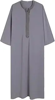 [Sweejim] Eid Muslim Men Long Robe Jubba Thobe Embroidery Kaftan Ramadan Gown Islamic Caftan