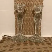 McKee Rock Crystal Clear Tall Candlesticks Pair.