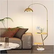 Indoor Floor Lamps Floor Lamp with Table, Rustic End Table Lamp with Shelves & 3-Color Temperature LED Bulb, Lamp Table for Living Room, Bedroom Standing Lamp(Gold)
