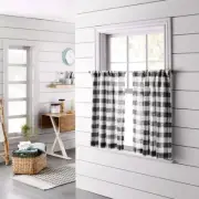 Threshold 2PK Gray/White Light Filtering Gingham Curtain Tiers 42" x 36"