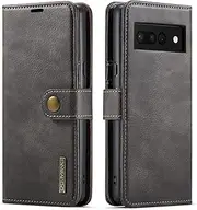 Detachable 2 in 1 Split Magnetic DG.MING Wallet Case for Google Pixel 7 Pro,Genuine Leather Wallet Phone Cover with 3 Card Holder Slots Flip Folio Shockproof Cover Pouch Shell.Grey