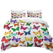 White Back Vivid Colored Butterflies Quilt Cover