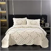 Quilt Set Queen King Beige Full Star Embroidery All Seasons 3-Piece Bedding Set Lightweight Bedspread Coverlet Bed Cover(270x234cm+51x71cm x2)