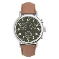 在飛比找Yahoo奇摩購物中心優惠-TIMEX 天美時 復刻系列 三眼計時手錶-橄欖綠x棕/41