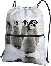 EdWal Emperor Penguin Print Drawstring Backpack Gym Bags Sports Bags With Zipper Pocket For Travel Beach, Black, One Size