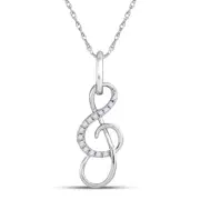 14k White Gold Round Diamond Treble Clef Music Note Pendant 1/10 Cttw