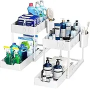 Puricon 2 Pack Under Sink Organizers and Storage Pull Out Sliding Drawer, 2 Tier Multi-Purpose Kitchen Under The Sink Organizer Under Bathroom Sink Shelf Storage Rack for Countertop Laundry -White