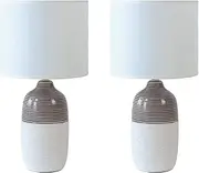 Lexi Lighting Botany Ceramic Table Lamp Set of 2, White Linen Lamp Shade Ceramic Base, Height 38.5 cm Night Light, Bedside Lamps for Bedroom, Living Room, Home décor