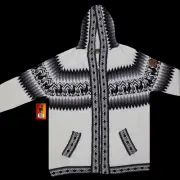 WOMEN HANDMADE ANDEAN ALPACA WHITE ZIP HOODIE SWEATER SZ XXL