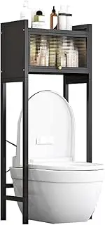SPXMQSS Over Toilet Storage, Washing Machine Storage, 2/3-Tier Washing Machine Storage Rack, Over The Toilet Cabinet with Doors Freestanding Bathroom Space Saver,White/Black B 50x25x135cm