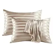 Satin Pillowcase Set of 2 Silk Pillow Cases For Hair and Skin Striped Rectangular Pillowcase 2 Pack with Envelope Closure (51*76cm Khaki)