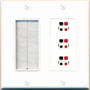 RiteAV 3 Port Speaker Wire Plug Jack Wall Plate - Brush [White]
