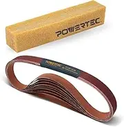 POWERTEC 11127-9 1 x 30 Inch A/O Sanding Belts and Abrasive Cleaning Stick Set,Assortment 15PK, 3 Each of 40/80/120/240/400 Grit for WEN 6515T,Bucktool Belt and Disc Sander Natural Rubber Eraser