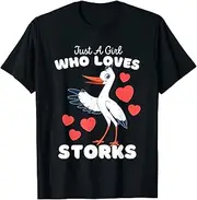 [X.Style] Just A Girl Who Loves Storks - Cute Girls Bird Stork ds1338 T-Shirt Black