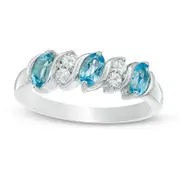 Oval Blue Topaz and White Topaz Five Stone Ring in Sterling Silver