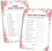 OLOUTAB Baby Shower Games for Girl-2 Games(50 of Each),Baby Shower Word Scramble Game&Price is Right,Double-Sided,Thick Cardboard,Fun,Hilarious,with Answer Keys