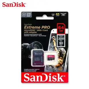 SANDISK Extreme PRO 64G U3 A2 V30 UHS-I microSDXC 200MB 記憶卡