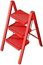 Step Ladder Red 3-Step Ladder Lightweight Folding Carbon Steel Step Stool Anti Slip Wide Step for Decoration, Electrician, Household Folding Step Stool
