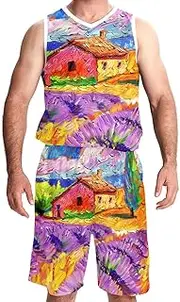 [KQNZT] Basketball Jersey and Shorts, Outfit Tank Top Track Shorts, Mens Basketball Jerseys, Lavender Field Farmhouse
