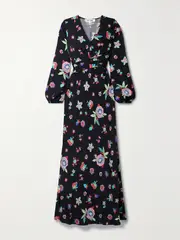 [DIANE VON FURSTENBERG] DIANE VON FURSTENBERG - Monika Wrap-effect Floral-print Crepe De Chine Maxi Dress - Black - US0 US 0 Black