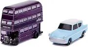 Jada Toys 253181002 Harry Potter Set of 2 Nano Collectable Die-cast, 959 Ford Anglia, Knight Bus, Toy Cars Set, 4 cm, 8 Years and Up