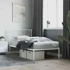 Metal Bed Frame with Headboard White Sturdy Steel No Mattress with Storage Space