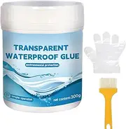 Walopola Waterproof Glue for Shower - 300g Transparent Waterproof Glue - Water-Based Clear Sealant, Super Strong, Anti-Leakage Repairing Kit with Gloves Brush for Garden, Bathroom Indoor Outdoor