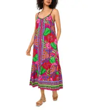 Vince Camuto Tropical Print Braided Neck Dress