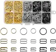 360Pcs Metal 3 Styles Bra Strap Hooks for Sewing Bikini Swimsuit Lingerie Rings Halter Tops Metal Bathing Suit Clips Clasp Adjustment Slider（Gold Silver and Metallic Black, 2 Size, Boxed）