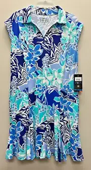 Ibkul Amelia Navy Seafoam Mock Collar 1/4 Zip 2 Pocket Sleeveless Dress L & NWT