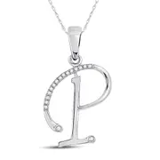 14k White Gold Round Diamond Initial P Letter Pendant 1/12 Cttw