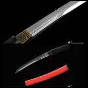 T10 Clay Tempered Japanese Tanto Samurai Sword Mini Knife Red Rayskin Wrapping.