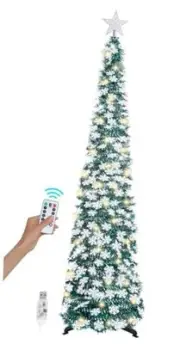 Pop Up Christmas Tree with Timer Lights, Blue Tinsel 6 FT Peacock Green