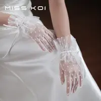 在飛比找蝦皮購物優惠-MISSKOI【現貨】超仙波點紗婚慶手套 超仙雙層花邊緞帶新