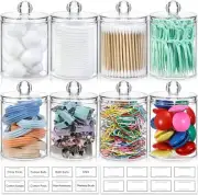 8 Pack Qtip Holder Dispenser with Lids & Labels, Cotton Ball, 8