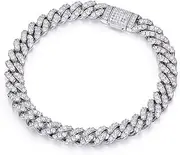 [FBIEE88TR] All Moissanite D Color VVS Cuban Bracelet for Men 14mm Full Diamond with GRA 925 Sterling Silver Women Chain(23cm,Width 14mm)