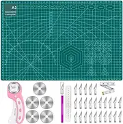 1Set Professional 12" x 18" Self-Healing Double-Sided Cutting Mat, Rotary Blade Compatible, PVC Cutting Mat with Rotary Cuttter, Exacto Knife Set, Soft Measure Tape for Sewing, Quilting, Arts & Crafts