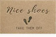 MWAZZLL Welcome Mat Outdoor Indoor Nice Shoes Take Them Off Doormat Easy to Clean Large Front Door Mats 90x60cm for Entrance,Patio,High Traffic Areas Brown