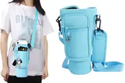 Water Bottle Carrier Bag with Adjustable Shoulder Strap Pouch for 40 OZ Water Bottle Accessories-Blue