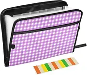 Purple and White Checkered Expandable File Folders 13 Pockets A4 Letter Size Document Folder with Zipper Closure Expandable Hanging File Folders for Business